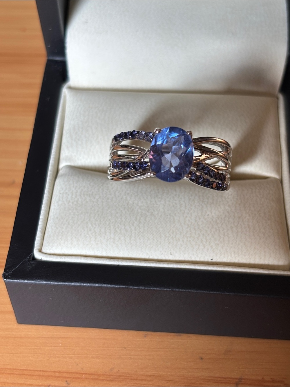 Sterling Silver Ring with Oval Blue/Purple Gemstone